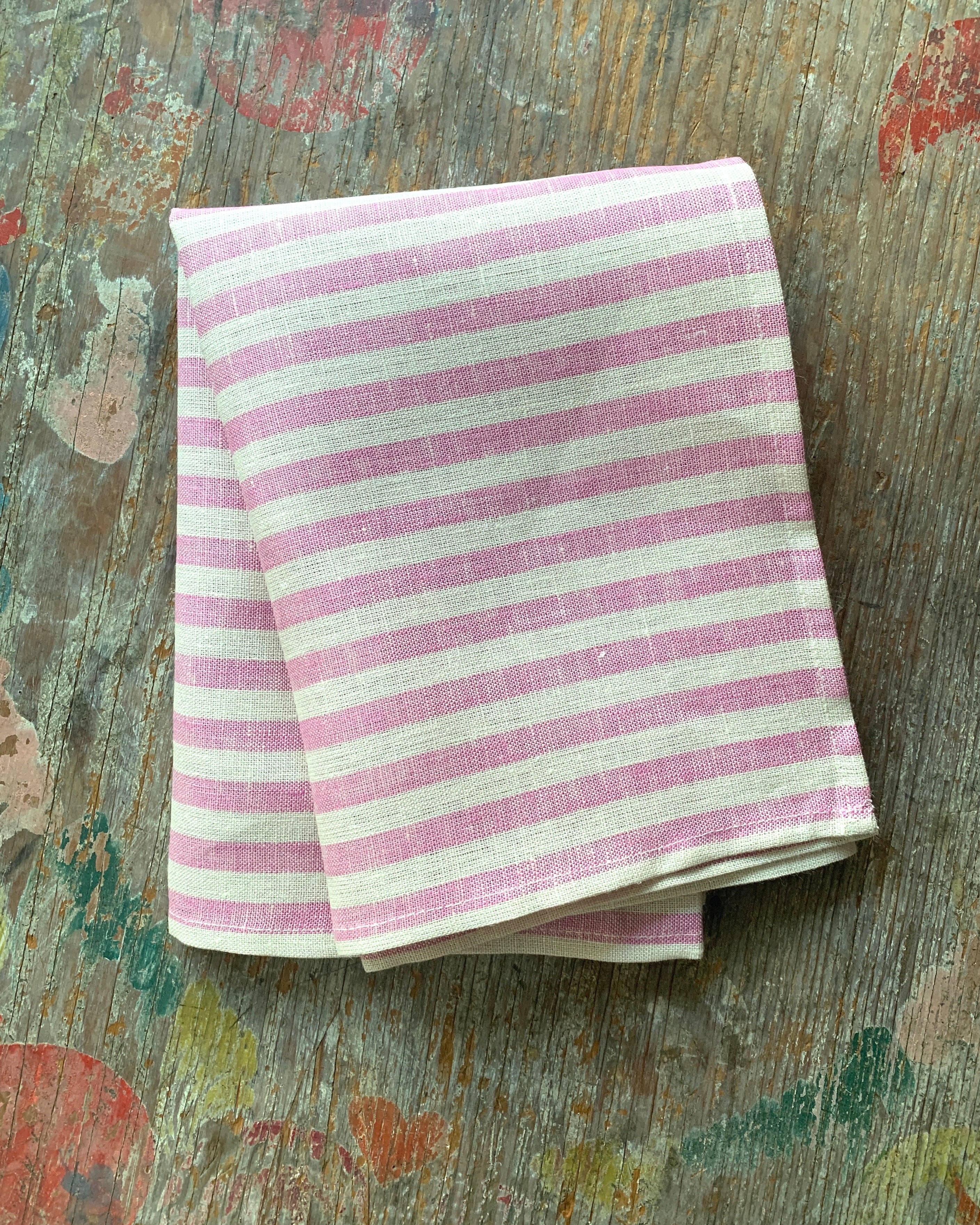 Soft Stripe Linen Kitchen Cloth | Pink & Beige Multi-Purpose Towel